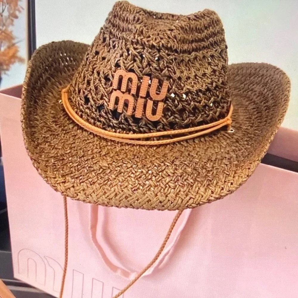 Miu Miu Woven Straw Cowboy Hat in Brown - Picture 2 of 6